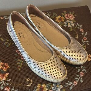 Clarks Metallic Gold Perforated Flats